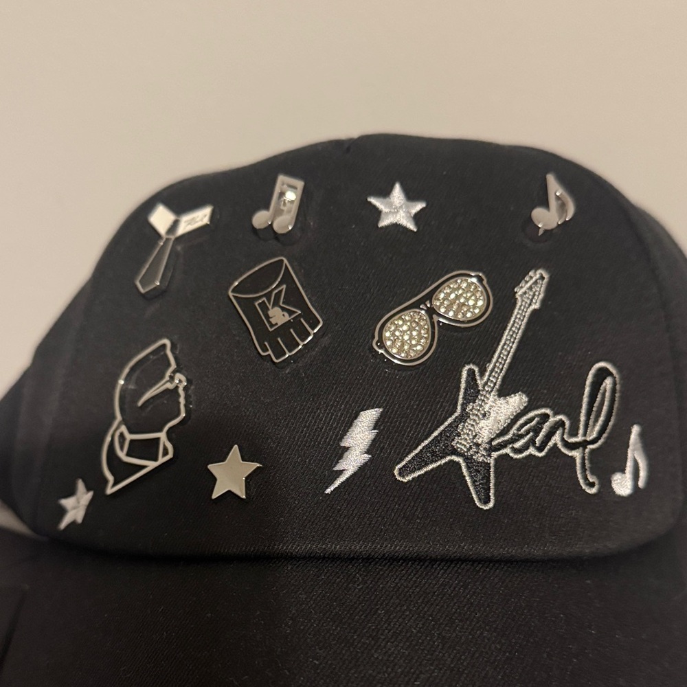 Karl Lagerfeld Unisex Black Hat with Silver Embellishments - Picture 2 of 9